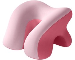 Geheugenschuim Nekkussen voor Middagdutje - Ergonomisch Slaapkussen - Traag Terugverend Ondersteunend Kussen voor Tieners en Volwassenen - Draagbaar Reiskussen voor Kantoor, Auto en Vliegtuig - Roze