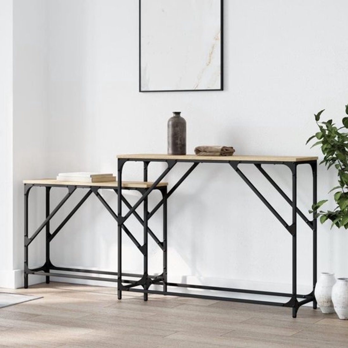 Nesttafels - 2 stuks - Bijzettafels - set - Stijlvolle entree - Ruimtebesparend ontwerp - 100 x 28 x 75 cm
