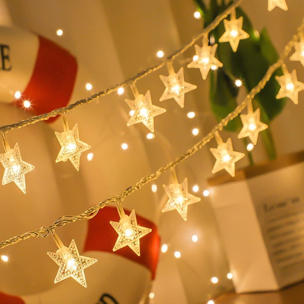 YAGXIG Sterrenlichtslinger - Kerstverlichting - Lichtslinger voor binnen en buiten - 3 meter x 20 LED's - Sprookjesverlichting - Werkt op batterijen - Waterdicht - Kerstboomversiering voor feesten en bruiloften (Warm wit)