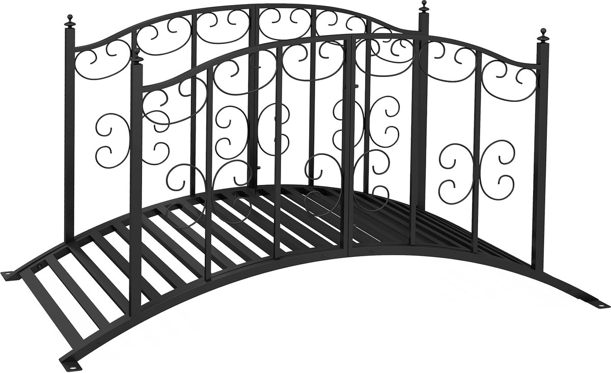 Tuinbrug - Stalen brug met zijleuningen - Maximale belasting 120 kg - Tuindecoratie - 119 x 67 x 70 cm - Zwart