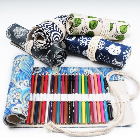 Potlood Wrap Grote Capaciteit Canvas Pen Gordijn Schets Kleurpotlood Rol In Nationale Stijl Pennenzak-Red-108 Holes — afbeelding 3