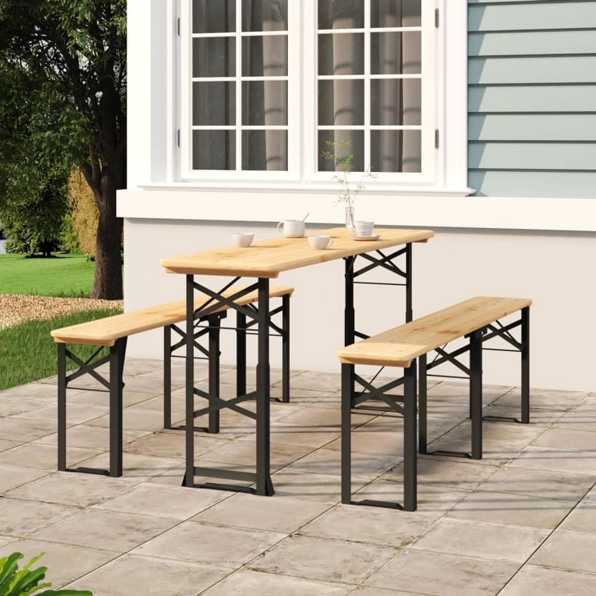 Inklapbaar, 170 x 50 x 75/105 cm, massief hout, dennen, tuinlounge-tafel, balkon, eettafel, patiotafel, buitentafel voor tuinen, terrassen, balkons