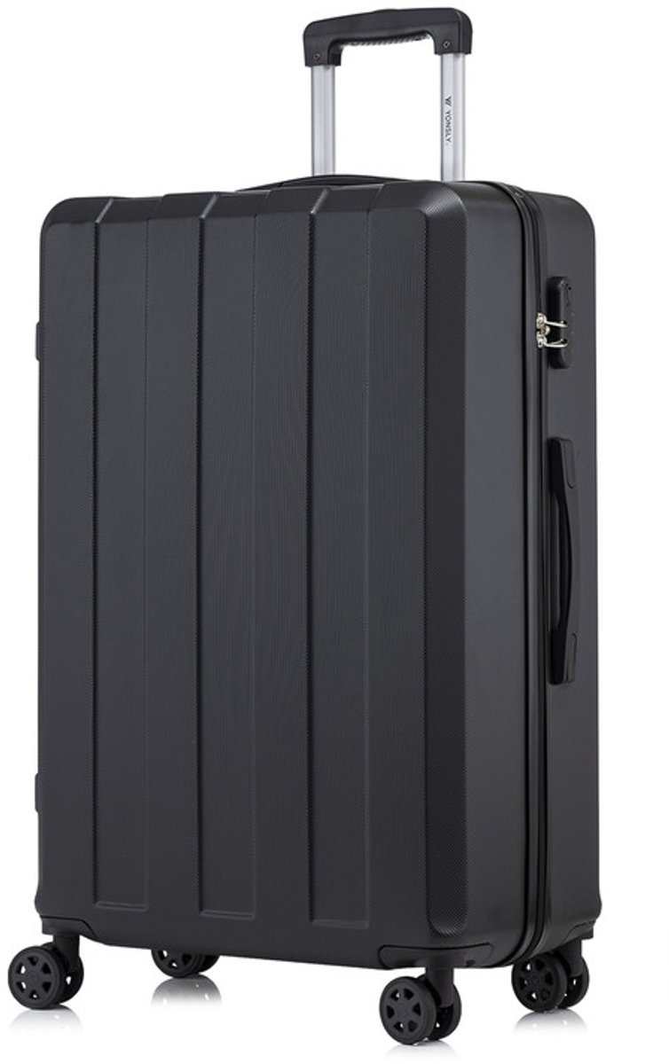 YONSLY Handbagage Koffer - 76 x 49 x 29 cm - 98 L - Cijferslot - 360° Draaibare Wielen - Grote Trolley - Zwart