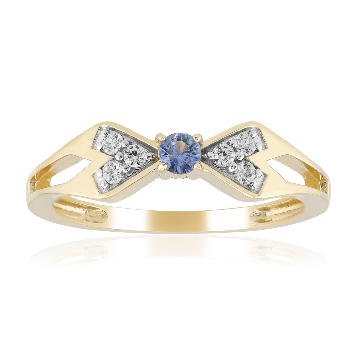 Cavill - Ring 375 Geelgoud - 0,077 ct Benitoiet Rondgeslepen - 6 Zirkonia 0,112 ct - Elegant Luxe Gouden Sieraad