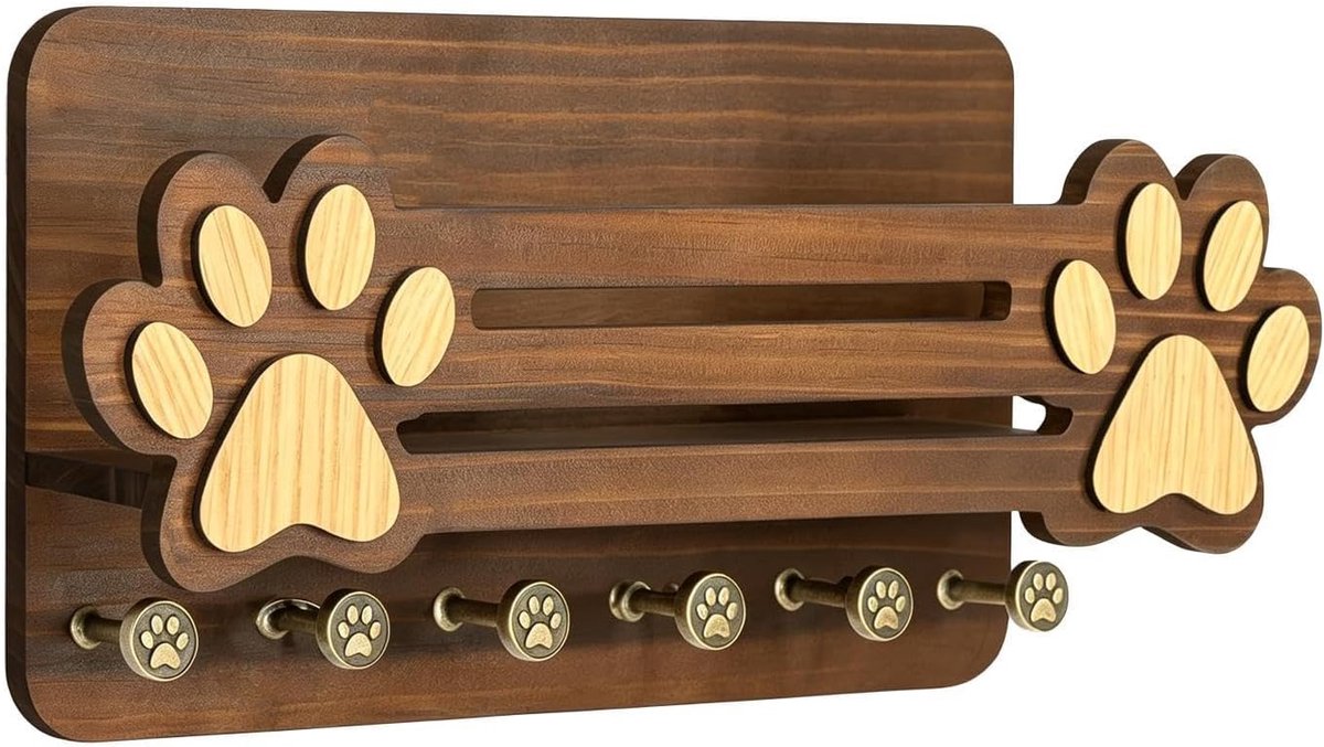 Houder Leuke Poot Houten Drijvende Plank 6 Haken