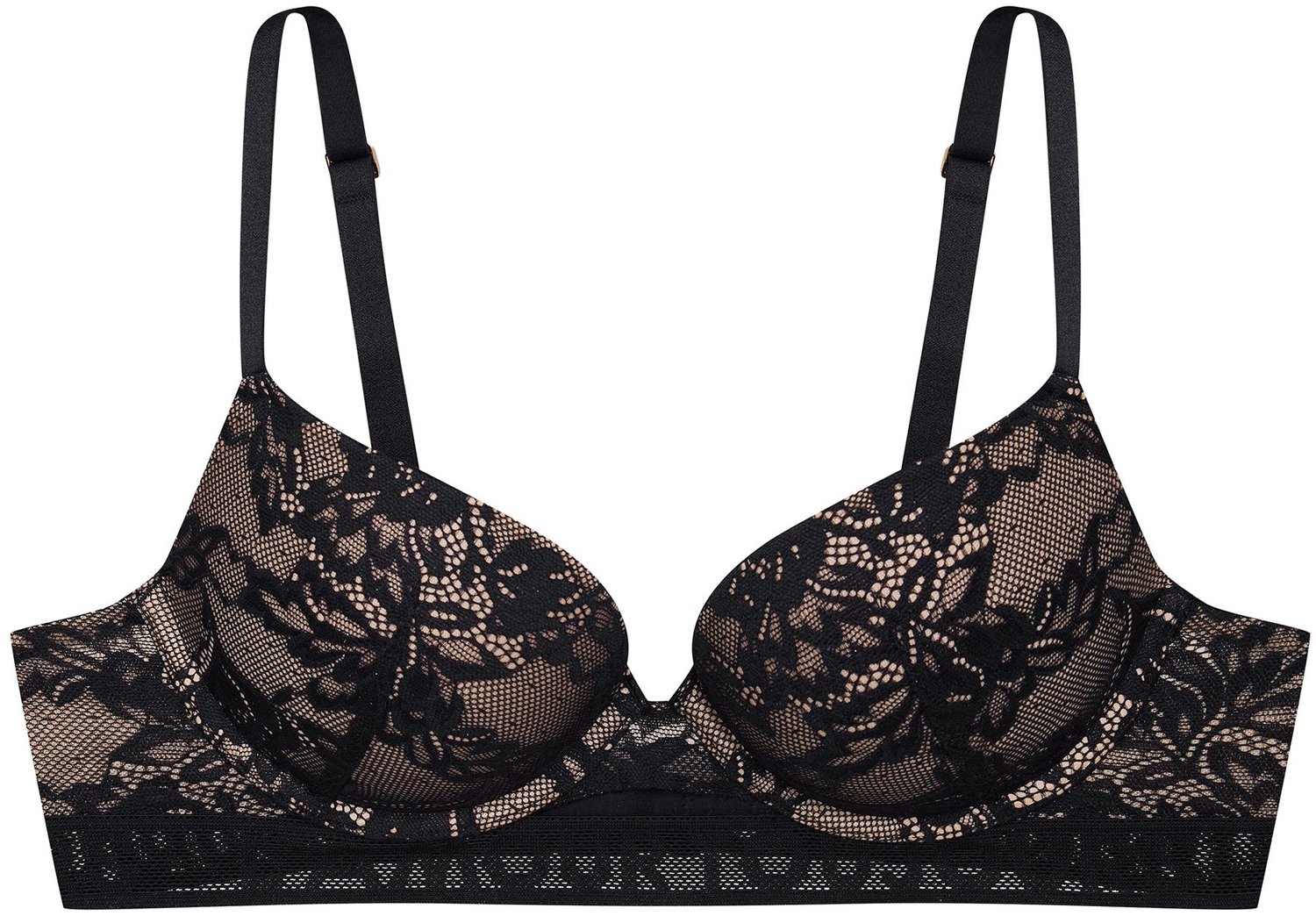 ESOTIQ Bisous - Push-upbeha - Zwart - 85B - Kanten bloemenmotief