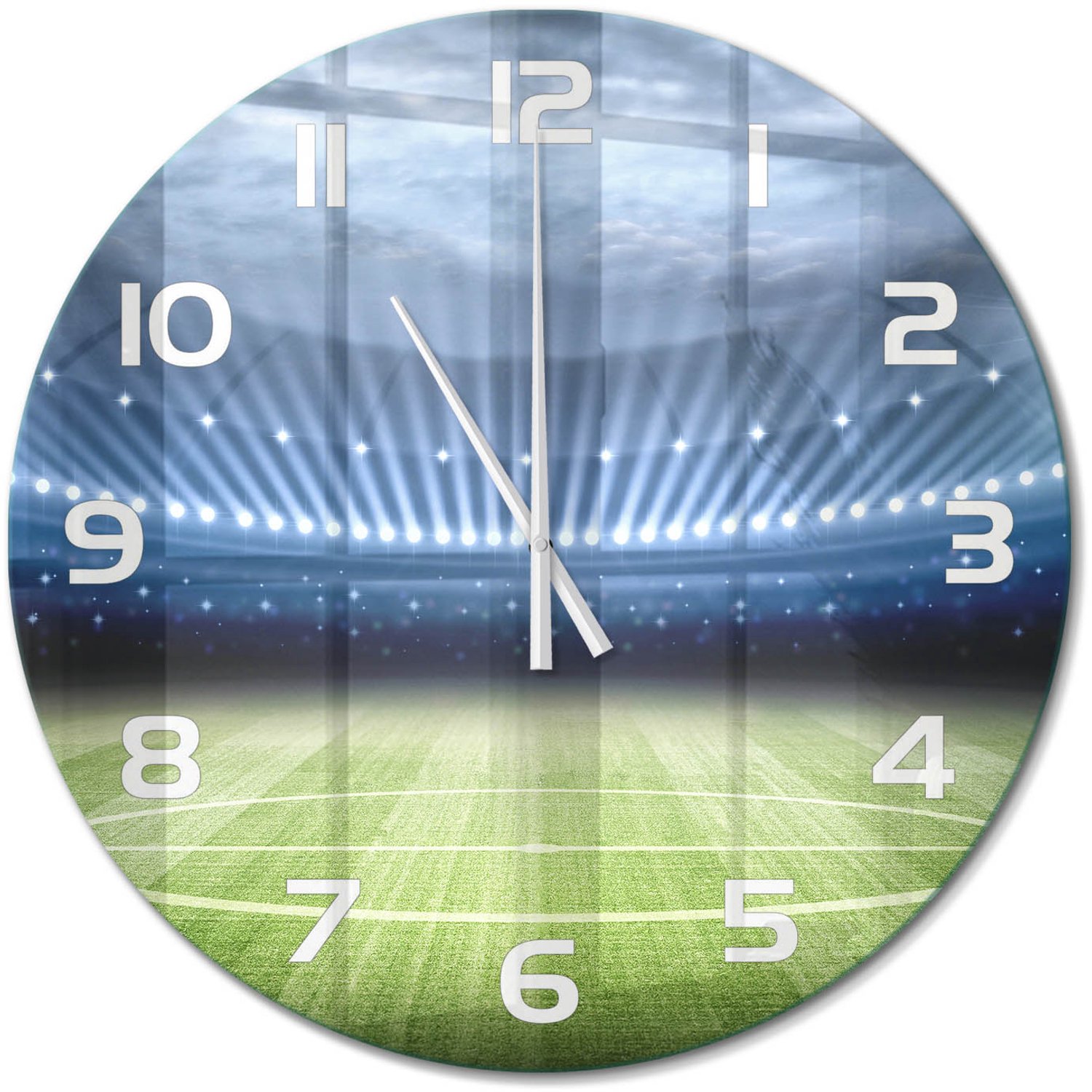 TULUP Wandklok - Stadion Decoratieve Glazen Klok - fi60 cm - Groente Glazen Wandklok Design - Witte handen - Ronde Klok - Glazen Klok Met Print - Wandklok Glas Met Motief
