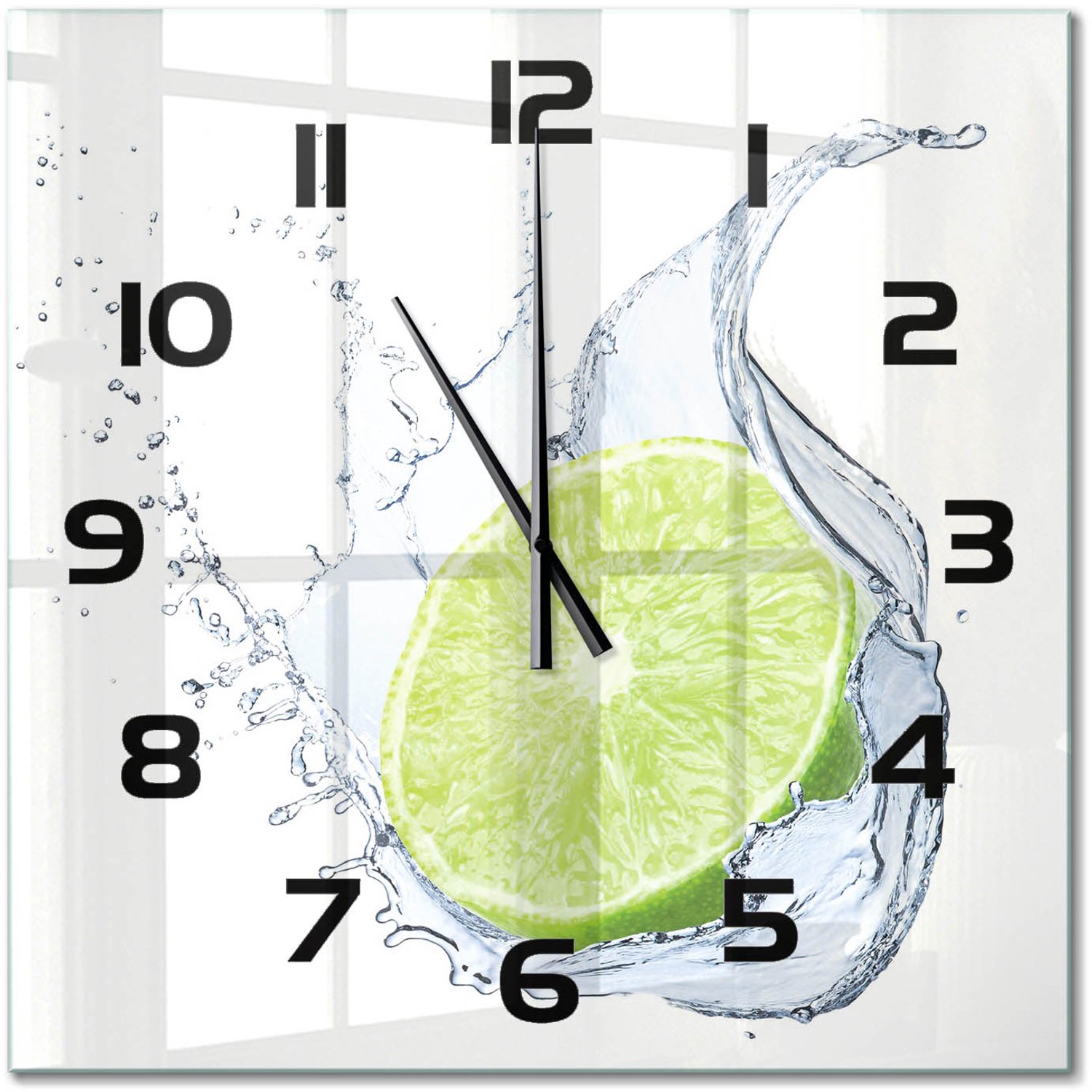 TULUP Wandklok - Calciumcarbonaat Klok Glas Met Opdruk - 60x60 cm - Groente Moderne Wandklok Glas - Zwarte handen - Vierkante Klok - Decoratieve Glazen Klok - Glazen Wandklok Design