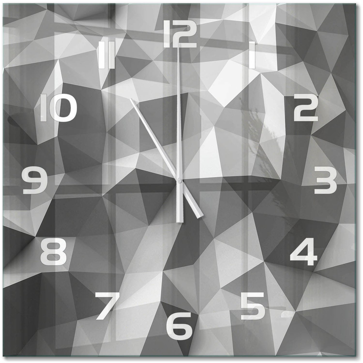 TULUP Wandklok - Driehoeken van abstractie Wandklok Glas Decoratie - 60x60 cm - Grijs Gekleurde Glazen Klok - Witte handen - Vierkante Klok - Klok Glas Met Opdruk - Moderne Wandklok Glas