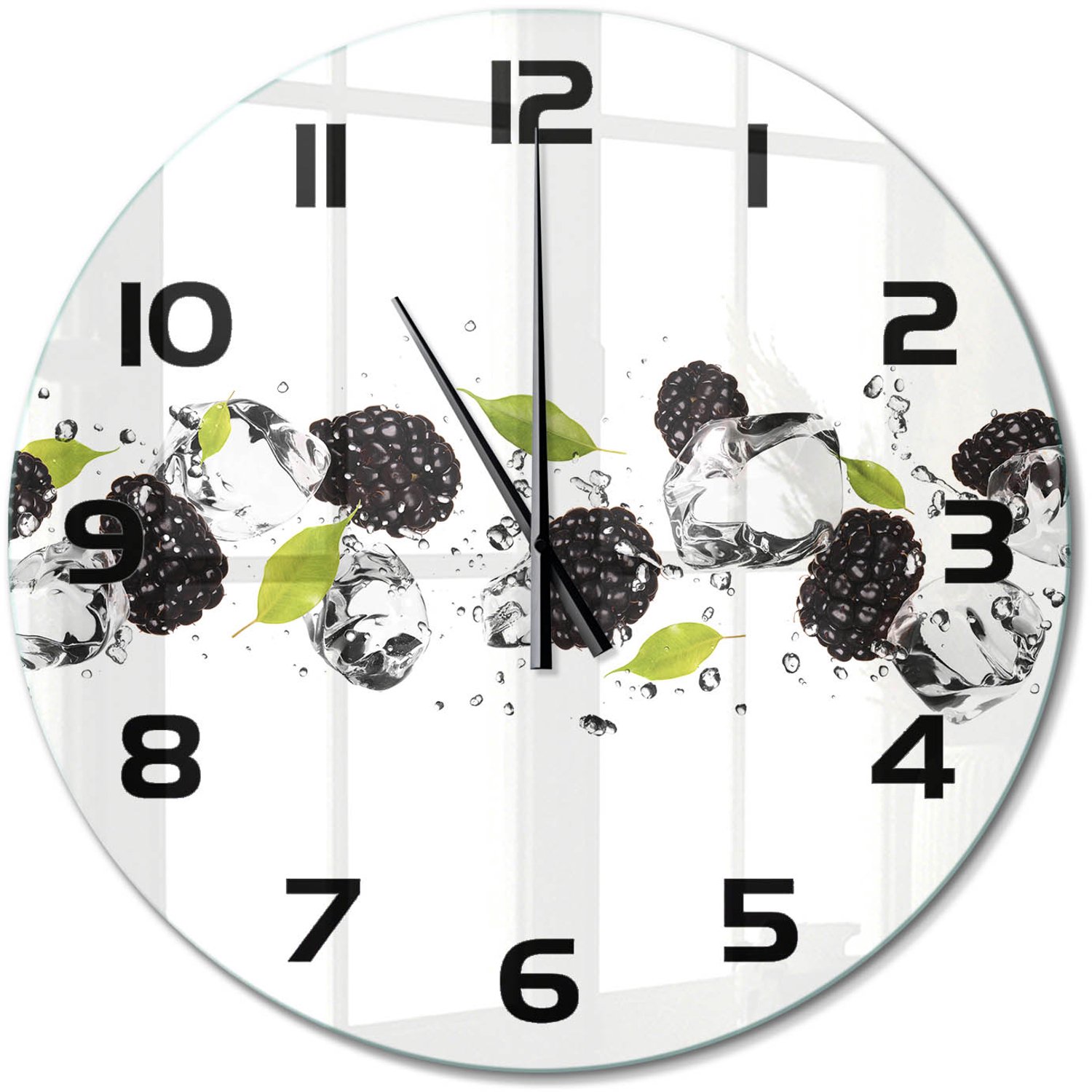 TULUP Wandklok - Zoete kersen en water Gekleurde Glazen Klok - fi60 cm - Zwart Glazen Klok Met Print - Zwarte handen - Ronde Klok - Moderne Wandklok Glas - Wandklok Glas Decoratie