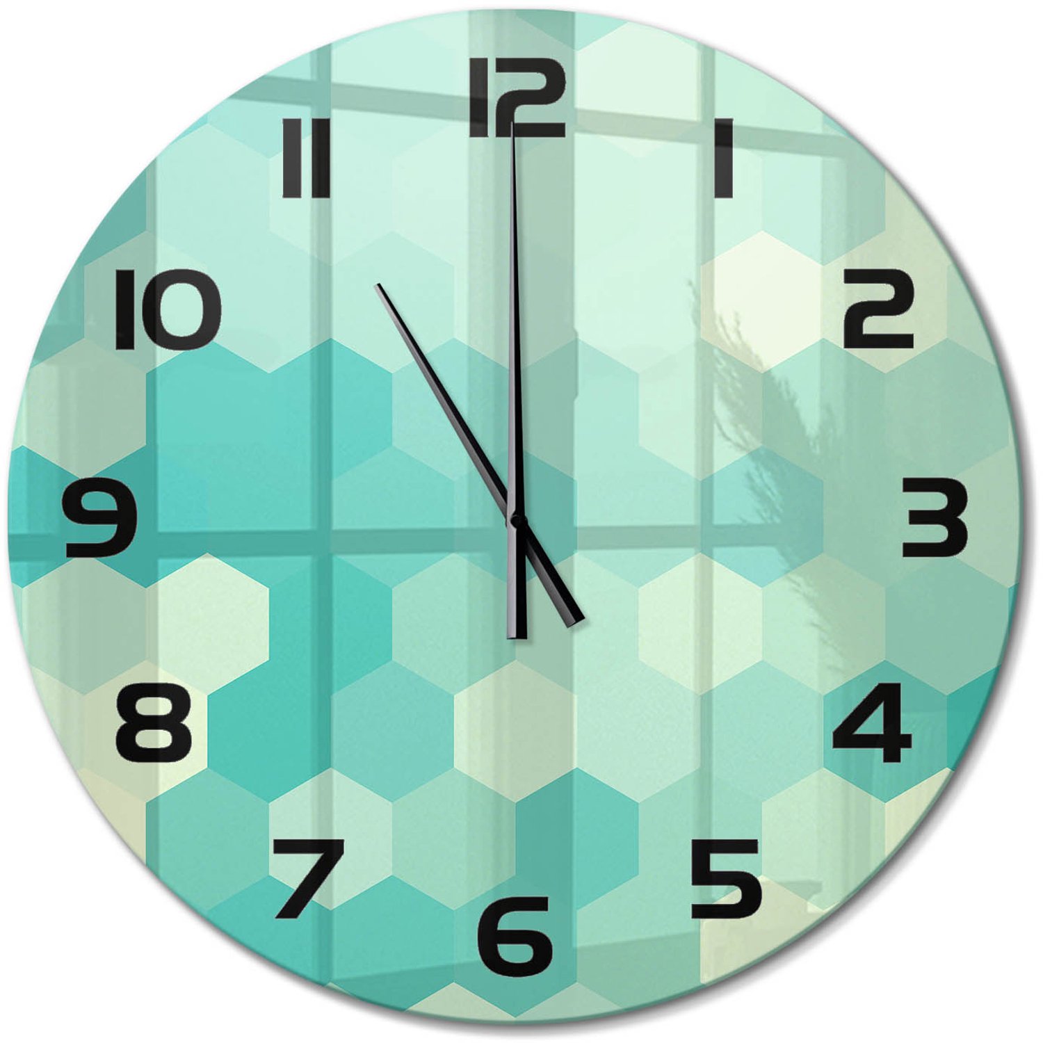 TULUP Wandklok - Geometrische achtergrond Glazen Klok Met Print - fi60 cm - Groente Wandklok Glas Met Motief - Zwarte handen - Ronde Klok - Wandklok Glas Decoratie - Gekleurde Glazen Klok