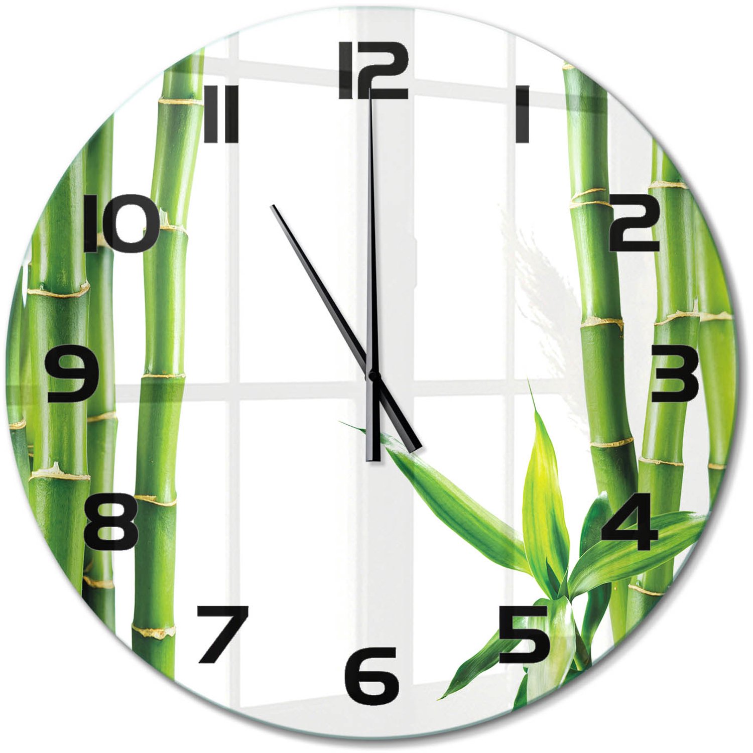 TULUP Wandklok - Bamboe Gekleurde Glazen Klok - fi60 cm - Groente Glazen Klok Met Print - Zwarte handen - Ronde Klok - Moderne Wandklok Glas - Wandklok Glas Decoratie