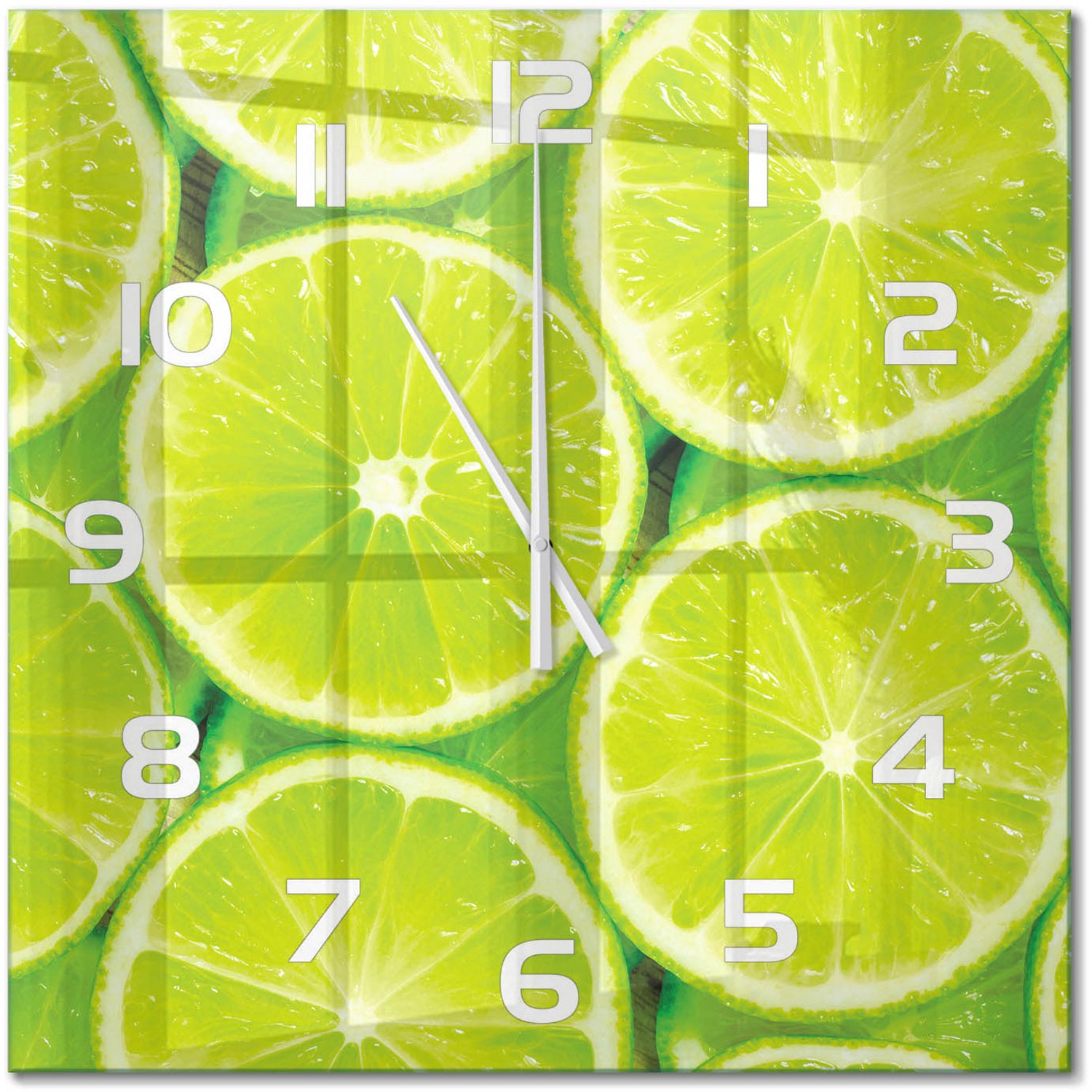 TULUP Wandklok - Limoenen Wandklok Glas Met Motief - 60x60 cm - Groente Decoratieve Glazen Klok - Witte handen - Vierkante Klok - Gekleurde Glazen Klok - Glazen Klok Met Print