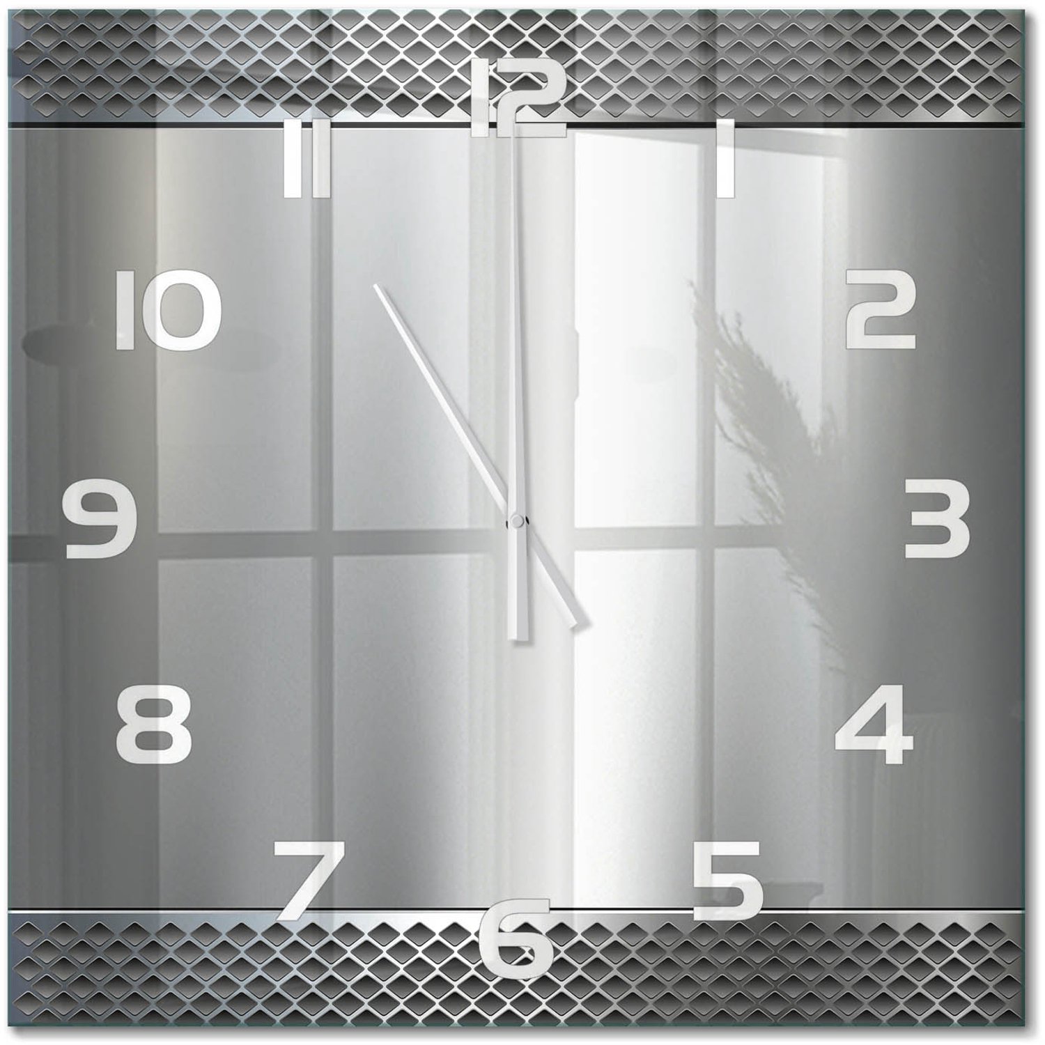 TULUP Wandklok - Metalen achtergrond Moderne Wandklok Glas - 60x60 cm - Zilver Wandklok Glas Decoratie - Witte handen - Vierkante Klok - Glazen Wandklok Design - Klok Glas Met Opdruk