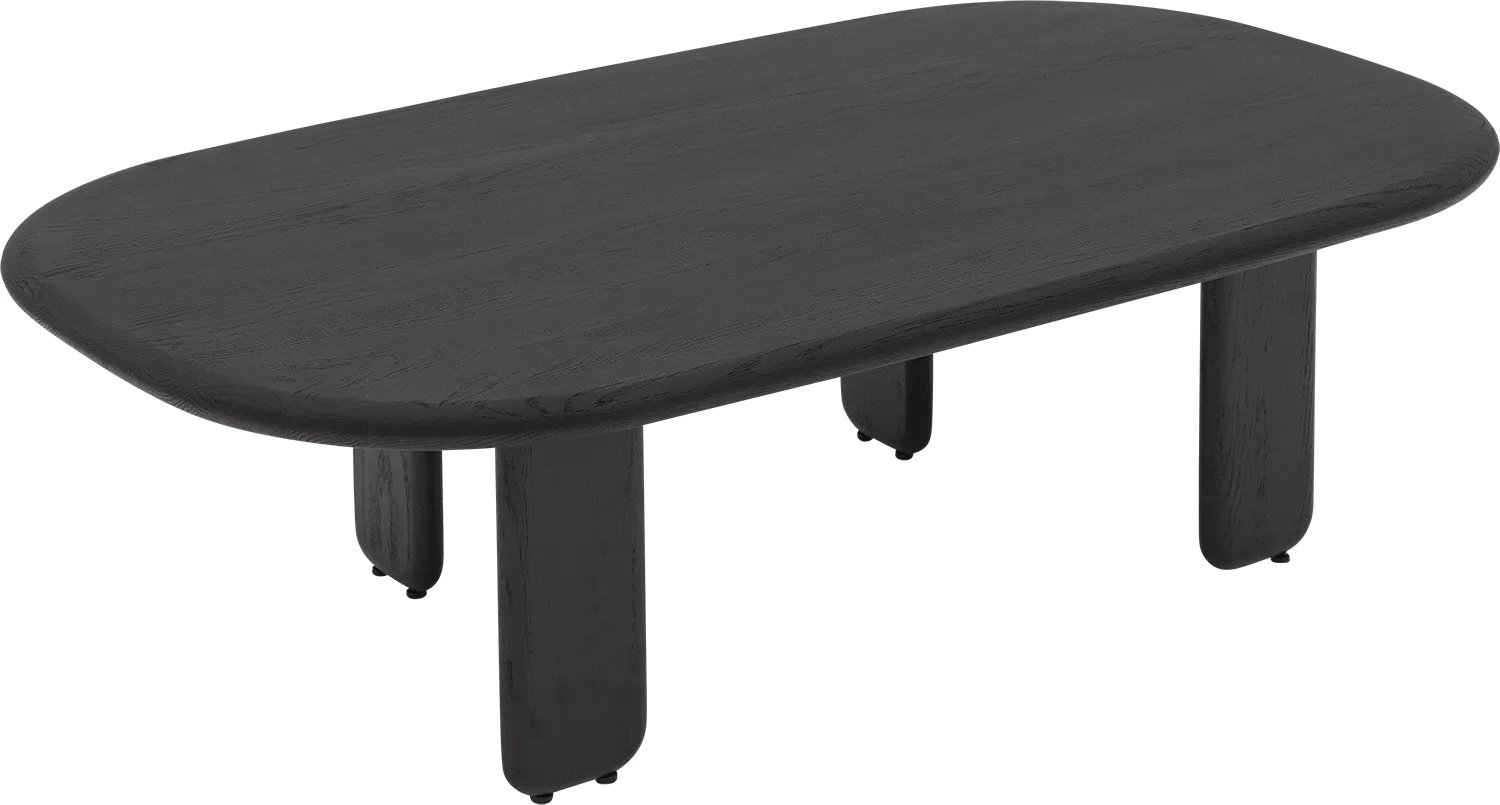Goossens Salontafel Kara - 140 x 40 x 80 - eiken - zwart - semi rond eiken gelakt smoky