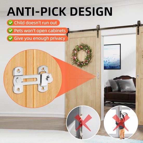 3 inch inklapbare schuifdeurgrendel, zware uitvoering voor privacy - 2 stuks — afbeelding 3