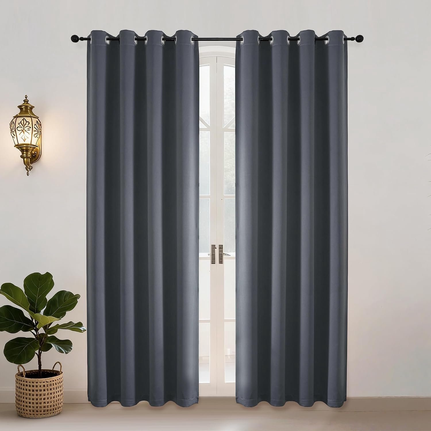 Gordijnen grijs met ringen, set van 2, 200 x 140 cm
