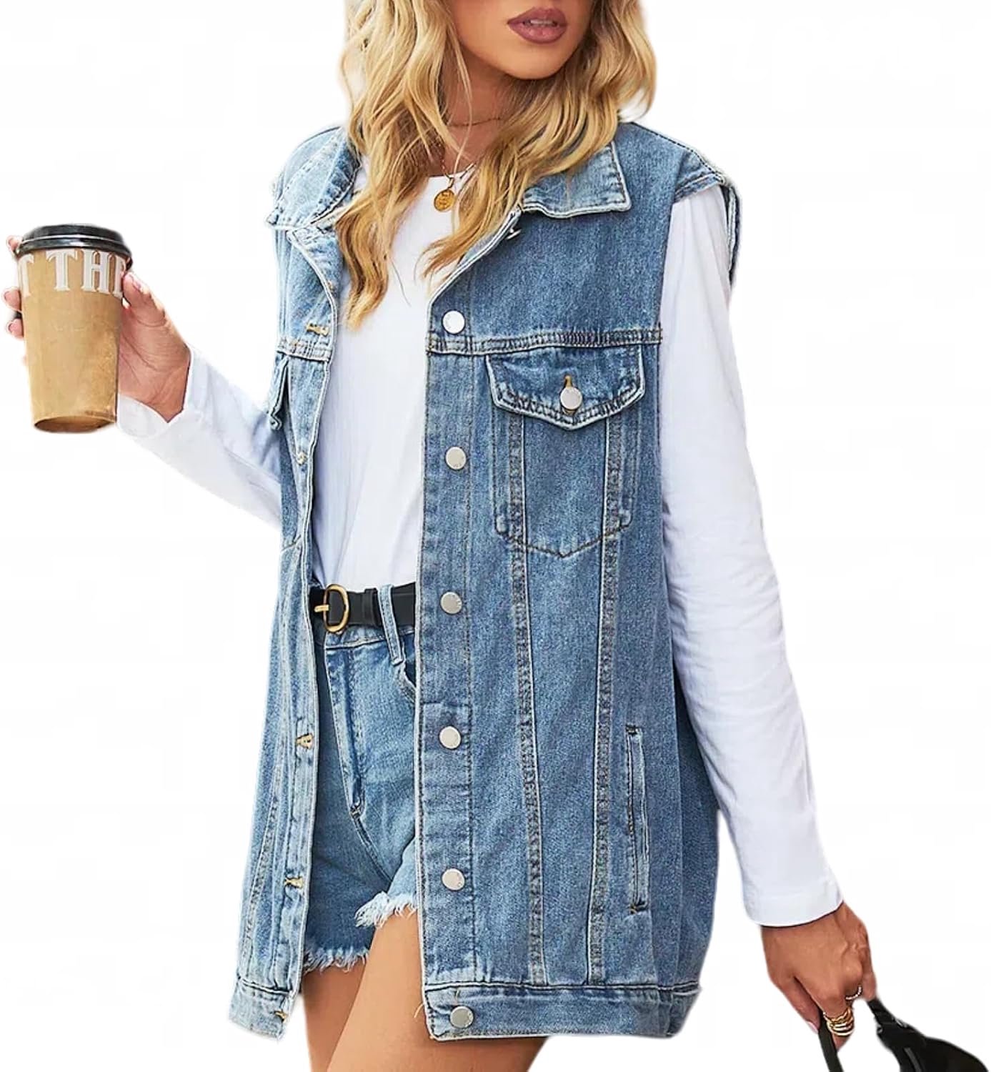 Losse jeansjas zonder mouwen