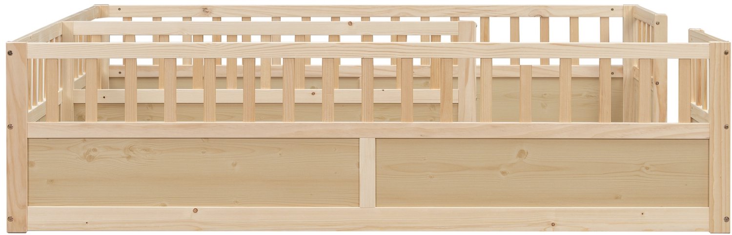 WUVRIE Dubbel vloerbed 2 x 90x200 cm - Hoge halfgesloten veiligheidshekken - Naturel