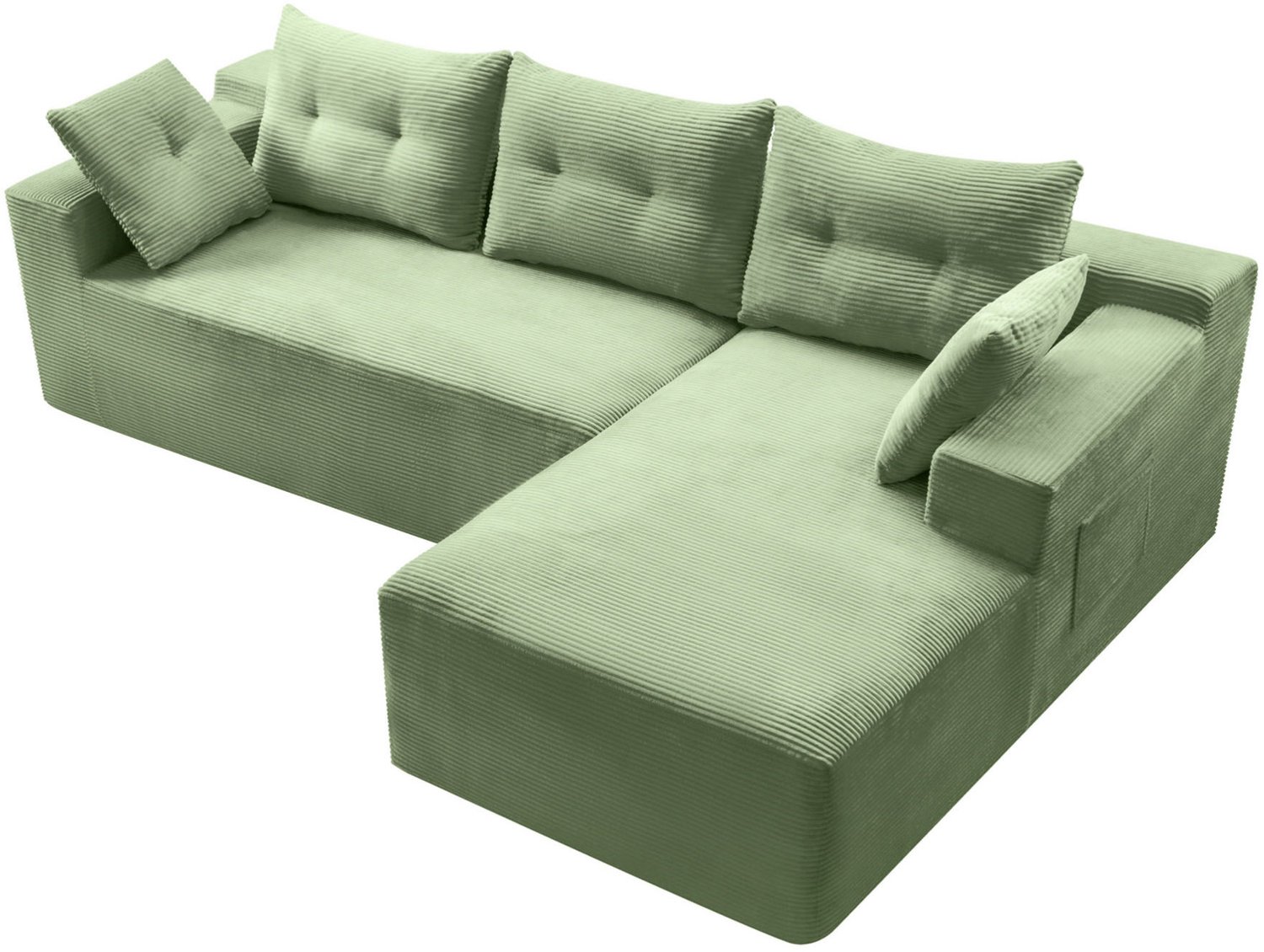 REDOM Modulaire hoekbank 256 x 161 cm - 4-zits met diepe zitting en zijvak - Groen