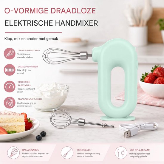 Draadloze Handmixer – Elektrische Mini Garde met 4 Snelheden – Handgarde voor Eieren, Melk, Saus en Beslag – Groen van QTTVBTNA — afbeelding 3