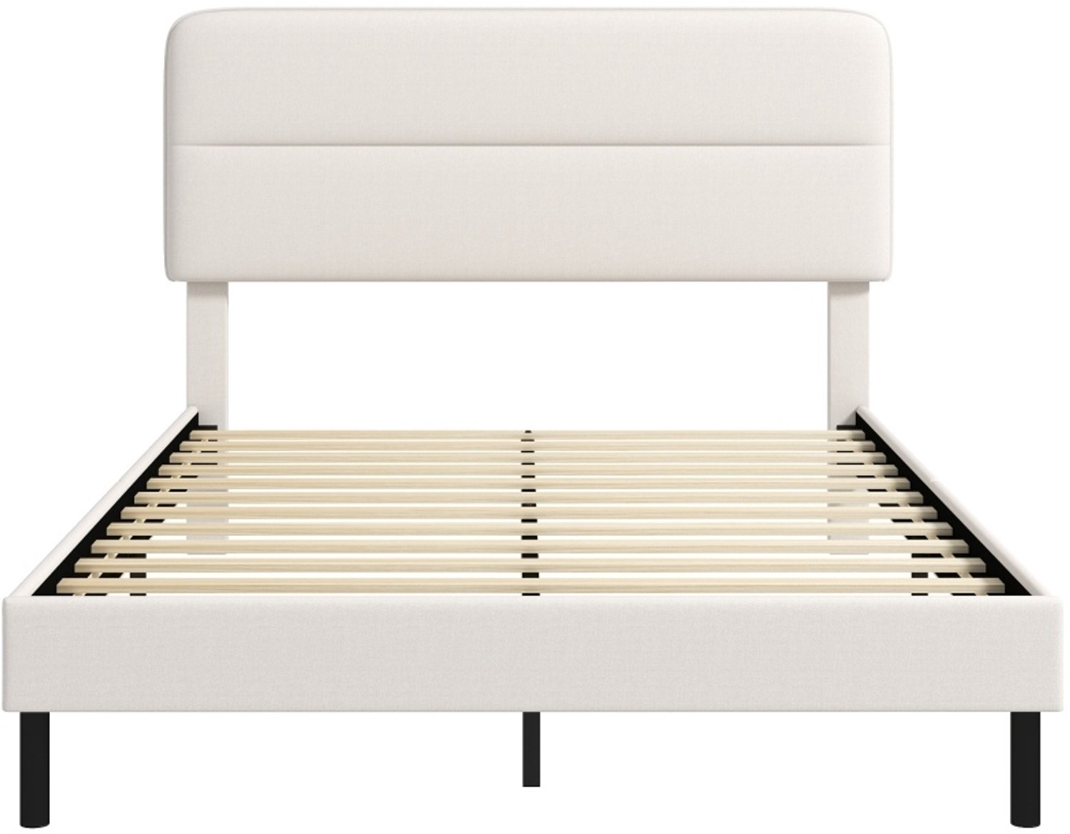 WUVRIE Gestoffeerd bedframe 140x200 cm - Verstelbaar hoofdeinde en 12 latten - Beige