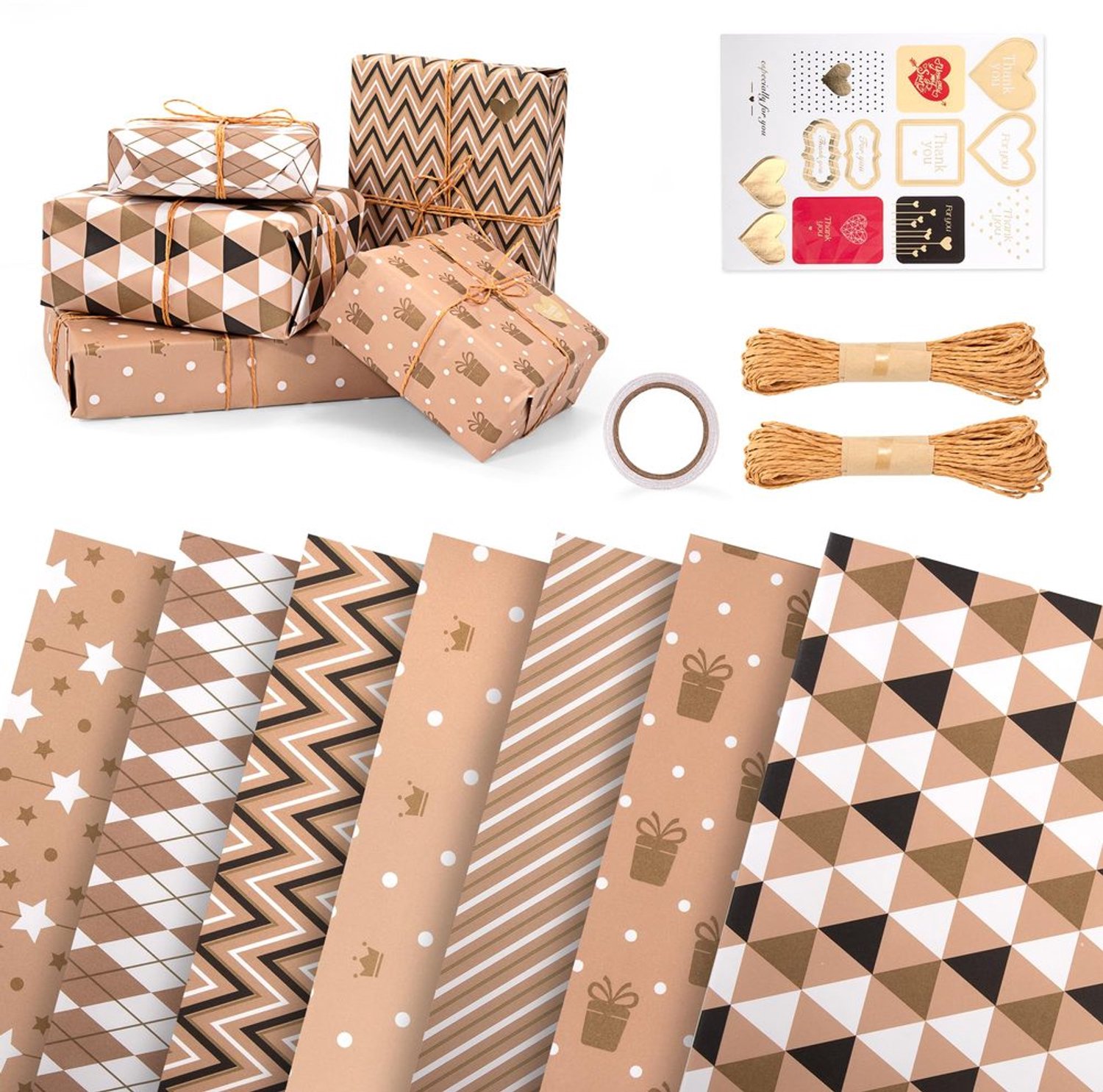 Cadeaupapierset met Dubbelzijdig Plakband en Stickers