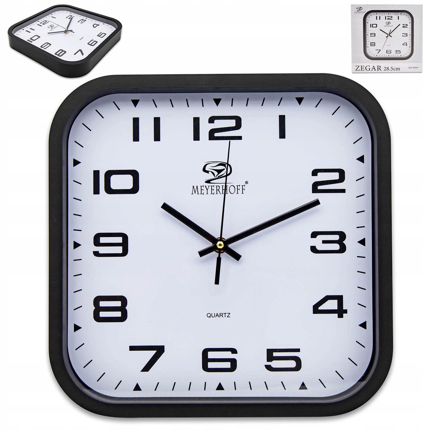 Wandklok 28,5 cm – Stille Klok – Vierkante Muurklok – Zwart