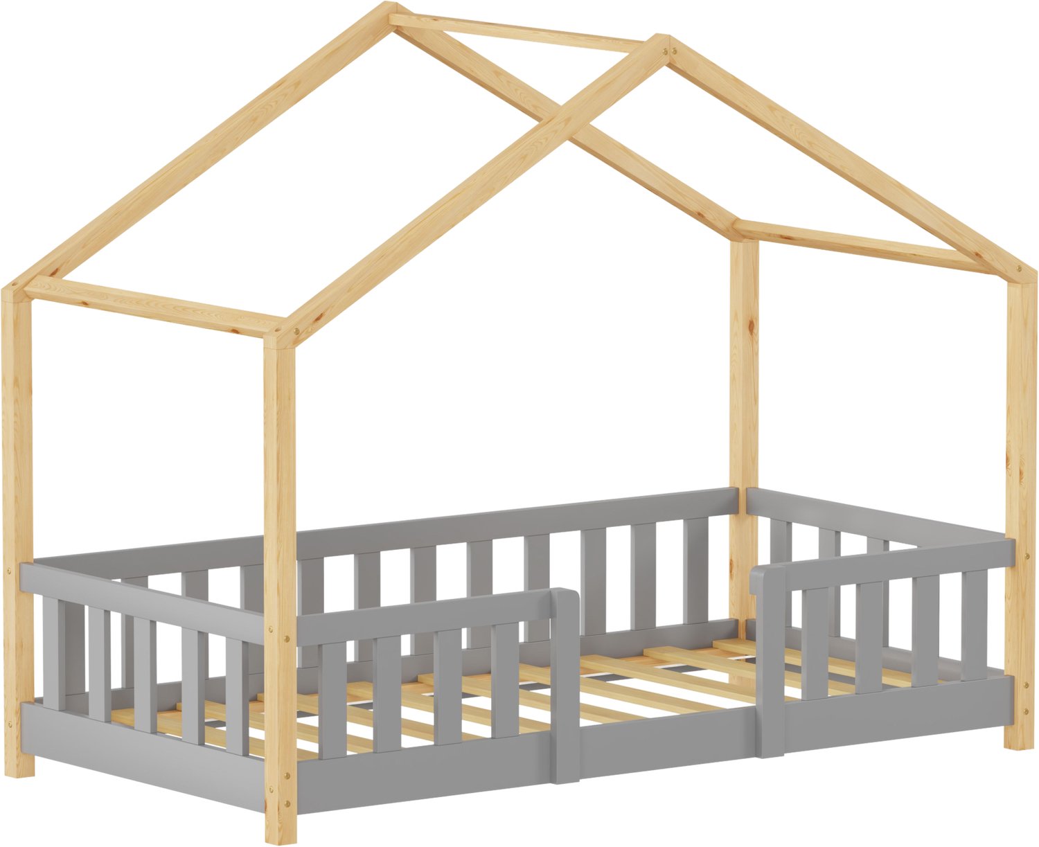 en.casa Kinderbed Treviolo huisbed 80x160 cm lichtgrijs en naturel [en.casa]