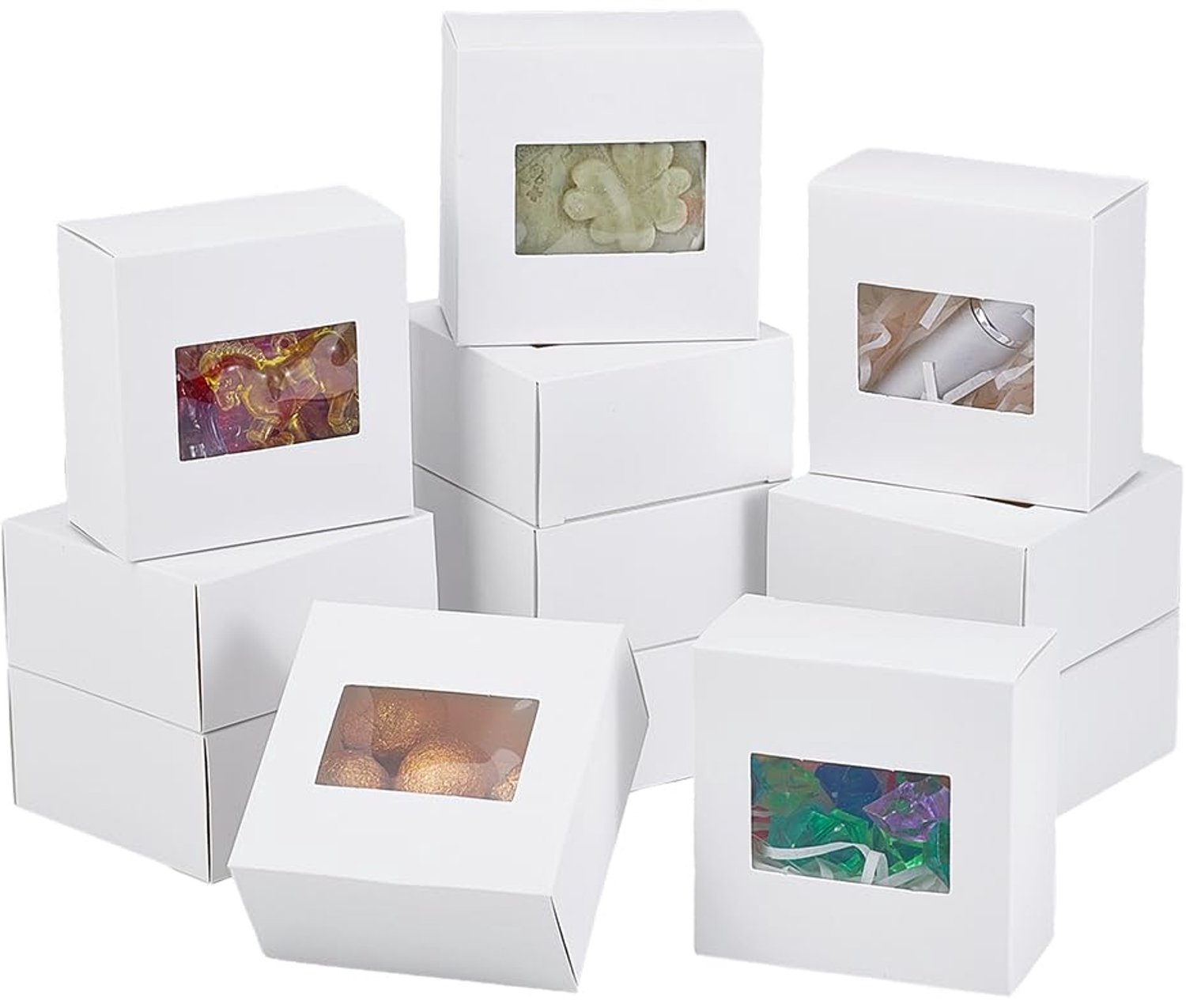 Geschenkdoos 30 Stuks - Kartonnen Dozen - Traktatie Dozen - Verpakking met Venster - Cadeauverpakking - Afmetingen 8 x 8 x 4 cm - Verpakkingsdozen