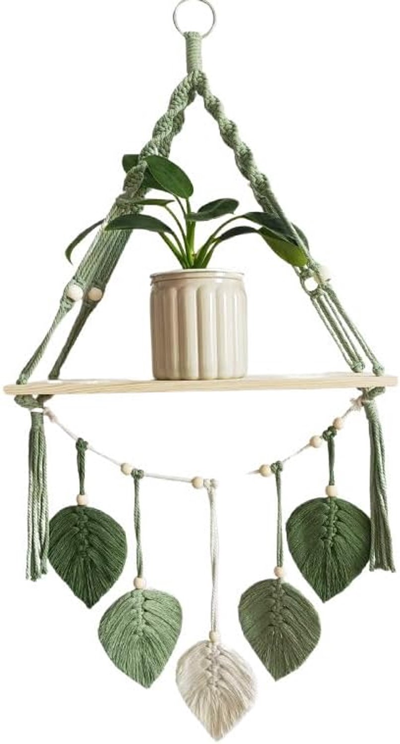Macramé wandhangbeugel - handgemaakt - rustiek houten design - eenvoudig te installeren - ServiceTopper