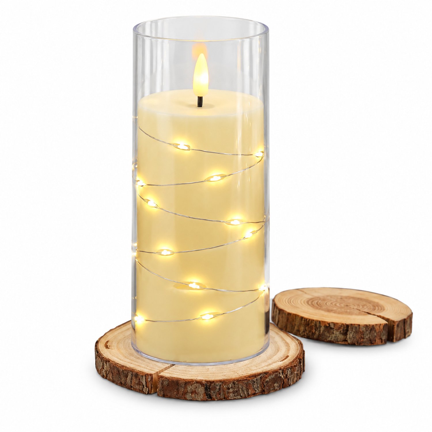 SWGOTA Kaars met lichtsnoer en transparante omhulling, 7,5 x 17,5 cm - tafeldecoratie met led kaarsen Ivoor