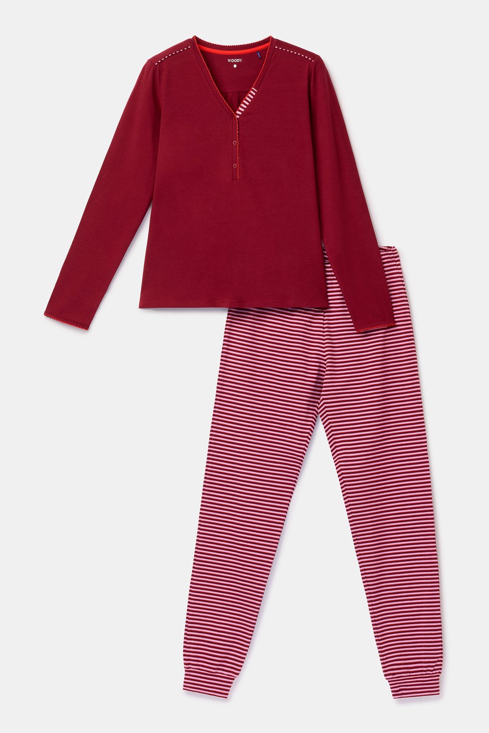 Woody Dames pyjama bordeaux Rood