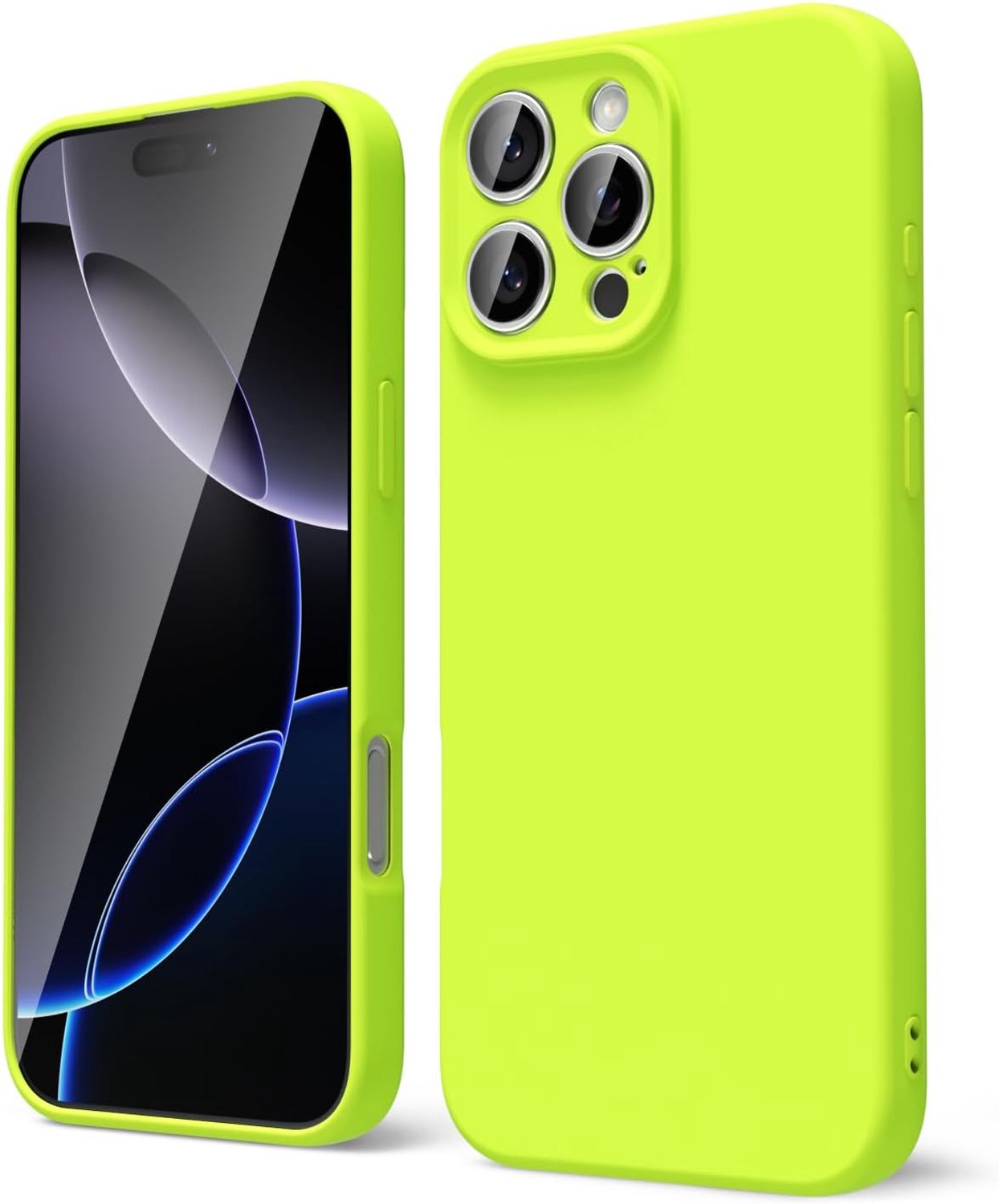 Siliconen hoes voor iPhone 16 Pro Max met camerabescherming, neon geel