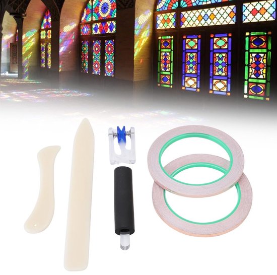 Koperfolietape 5 Mm - 2 Rollen - Inclusief Accessoires - Sterke Hechting - Voor Glas-in-lood Ambachten - Eenvoudig Aan Te Brengen - Glas-in-lood Tape — afbeelding 2