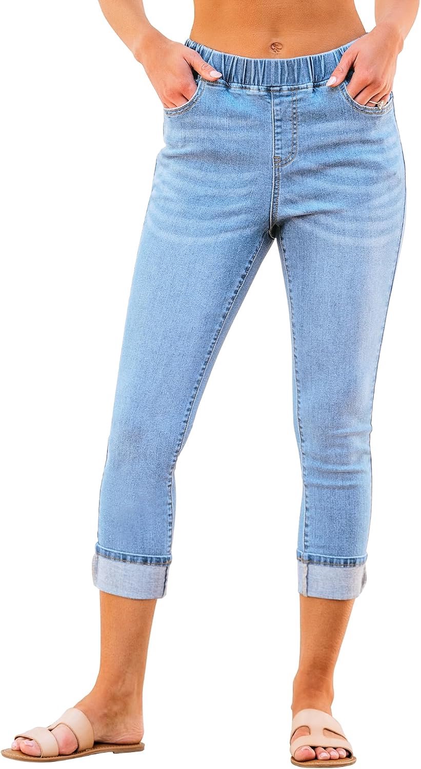 Leggings met hoge taille, strak, denim look