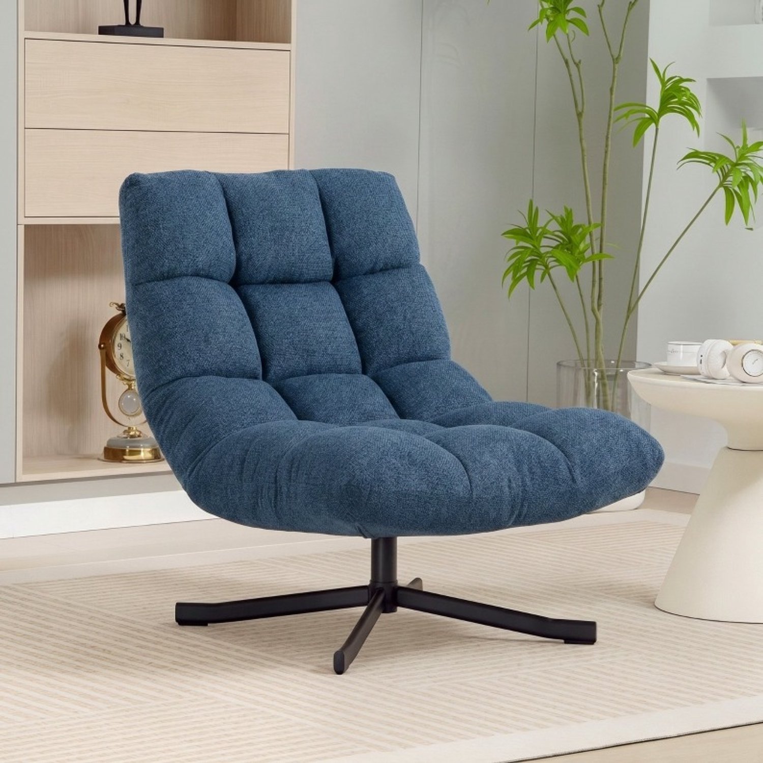 MIVRAY Fauteuil 75 Bij 95 Bij 90 Cm - 360 Graden Draaibaar Zonder Armleuningen - Voor Woonkamer En Werkplek - Chenille Stof Donkerblauw