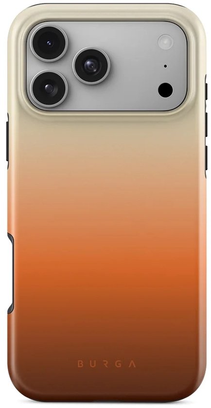 Burga telefoonhoesje met een kleurverloop van crème naar donkeroranje en het Burga-logo onderaan.