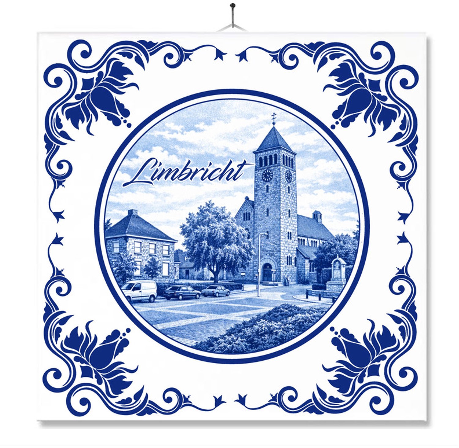 MC Living Tegel Met Opdruk | Limbricht | Delft Blauw | Cadeau | Inclusief Geschenkdoos | Standaard | Ophangsysteem