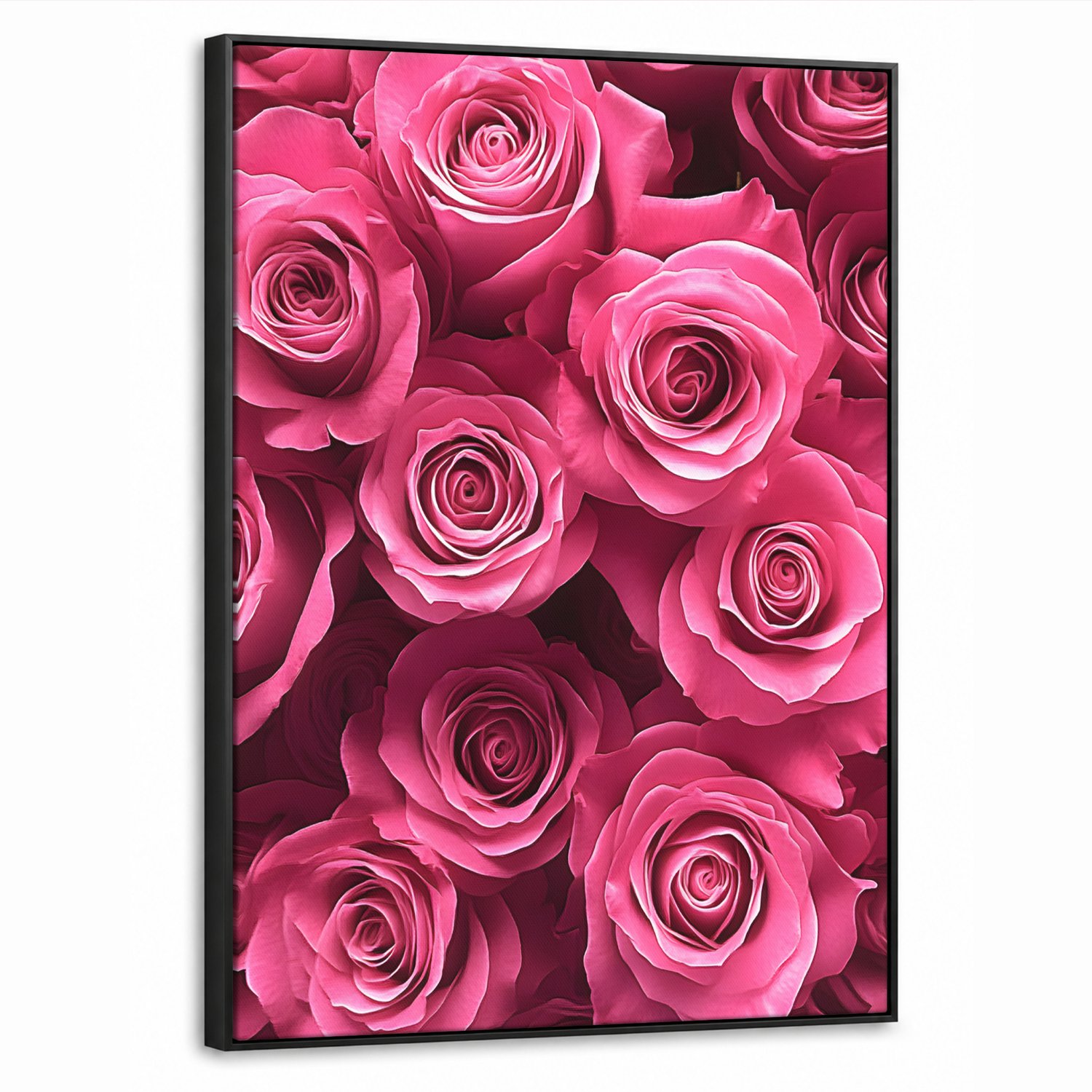 Canvas Schilderij met Baklijst 70x100cm - Rozen - Pink - Bloem - Muurdecoratie woonkamer - Slaapkamer decoratie - Kamer accessoires - Schilderijen op canvas met lijst