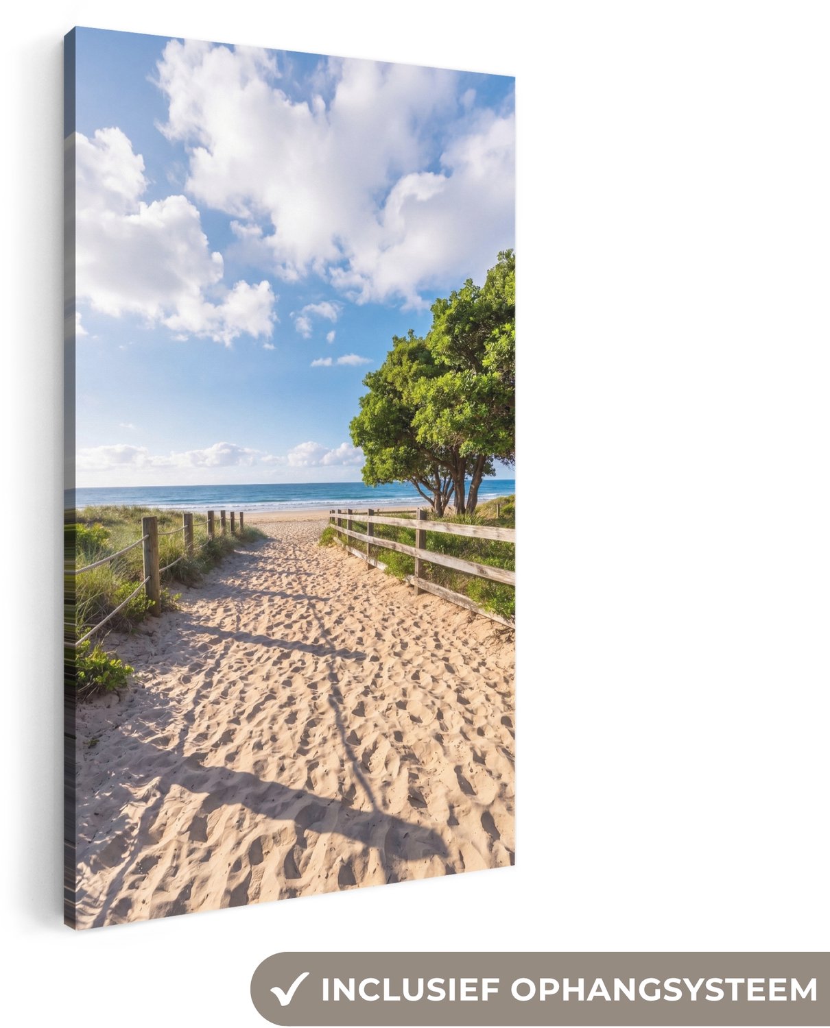 Canvas schilderij 80x160 cm - Exclusieve wanddecoratie Strand - Zandpad - Oceaan - Natuur - Muurdecoratie woonkamer - Slaapkamer decoratie - Kamer accessoires - Schilderijen op canvas groot XXL