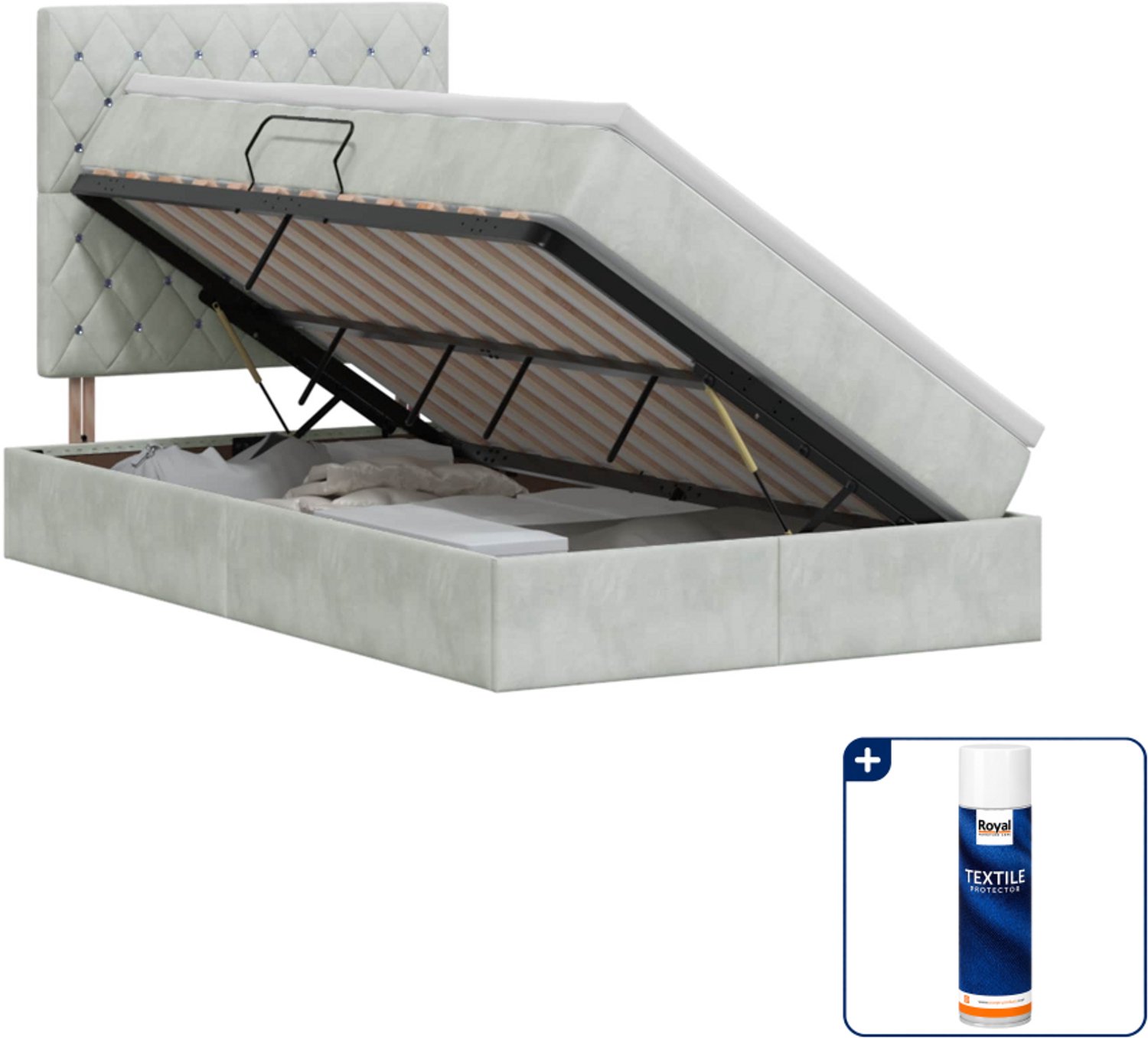 vidaXL opbergbed met matras - 120 x 200 cm - lichtgrijs - Inclusief textielbeschermer 500 ml