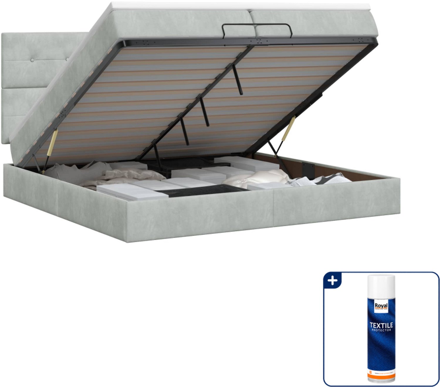 vidaXL ottoman bed met matras - 200 x 200 cm - fluweel - lichtgrijs - Inclusief textielbeschermer 500 ml