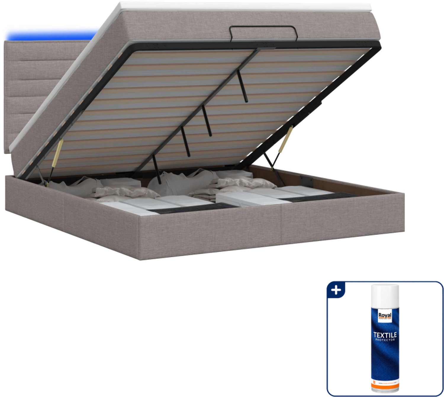 vidaXL queensize ottoman bed met matras en led - 160 x 200 cm - taupe - Inclusief textielbeschermer 500 ml