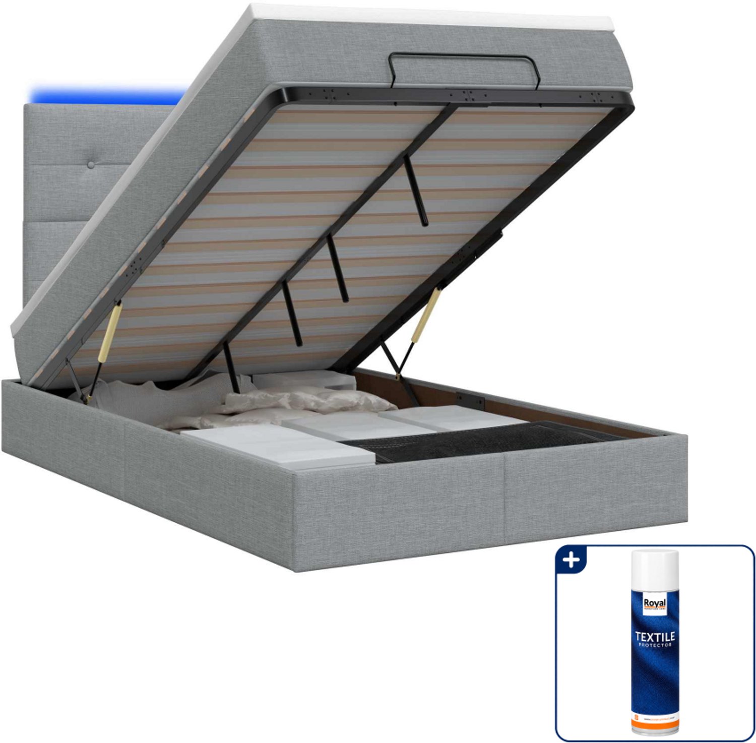 vidaXL ottoman bed - 120 x 200 cm - lichtgrijs - Inclusief textielbeschermer 500 ml