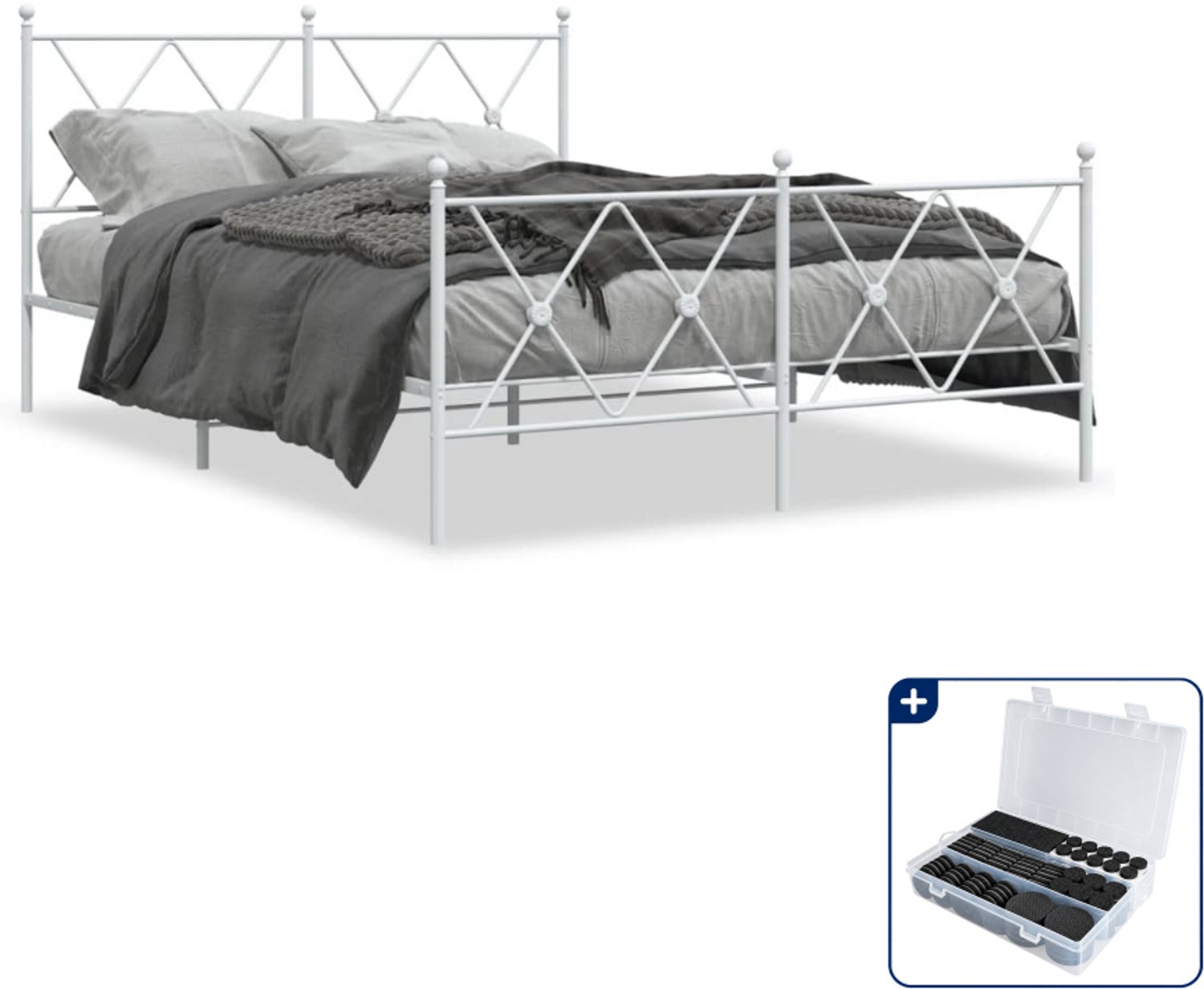 vidaXL bedframe - Small double - 140 x 200 cm - wit - Inclusief antikrasvilt 177-delig