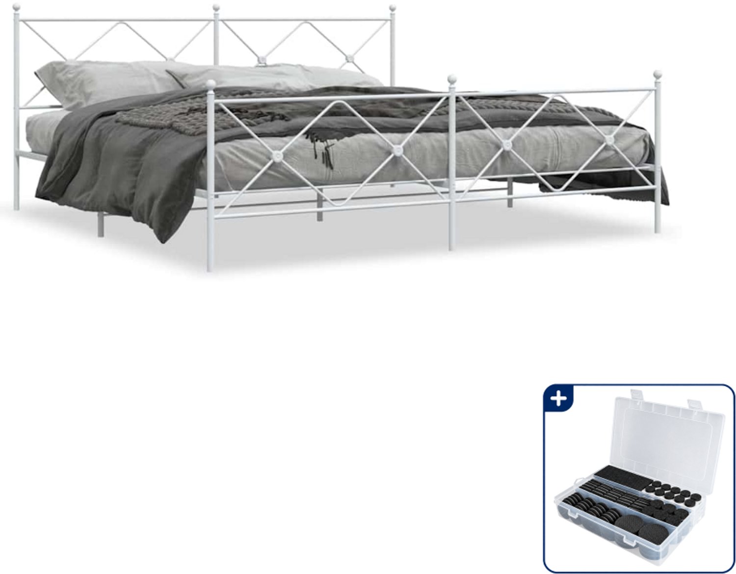 vidaXL Bedframe - 200 x 200 cm - metaal - wit - Inclusief antikrasvilt 177-delig