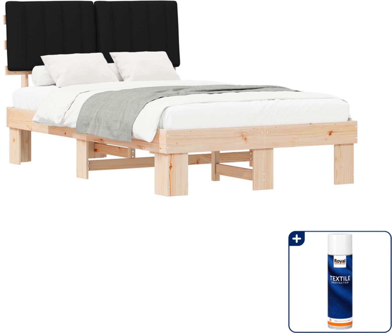 vidaXL bedframe - 120 x 190 cm - massief grenenhout - zwart - Inclusief textielbeschermer 500 ml