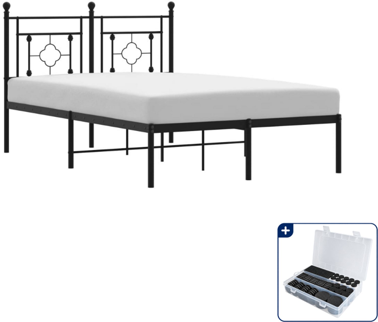 vidaXL bedframe met hoofdbord - 120 x 200 cm - staal - zwart - Inclusief antikrasvilt 177-delig