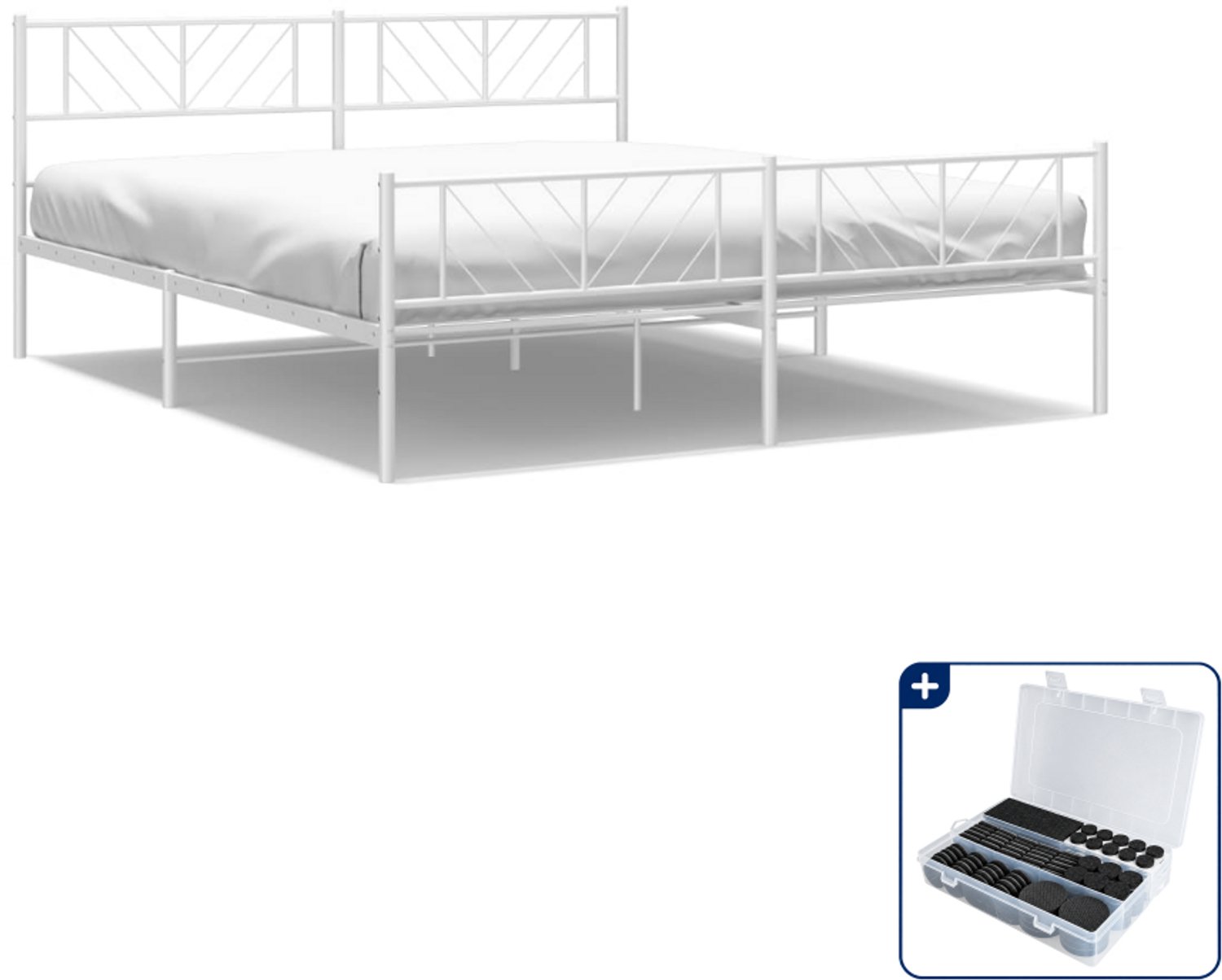 vidaXL bedframe - 183 x 213 cm - staal - wit - Inclusief antikrasvilt 177-delig